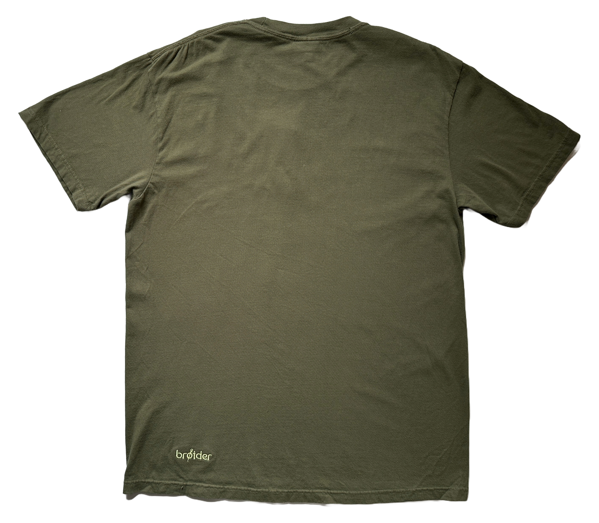 Back view of No Key Lime Pie Before 7am tee by Broider. Plain cotton back on embroidered shirt with unique Boston-made design.