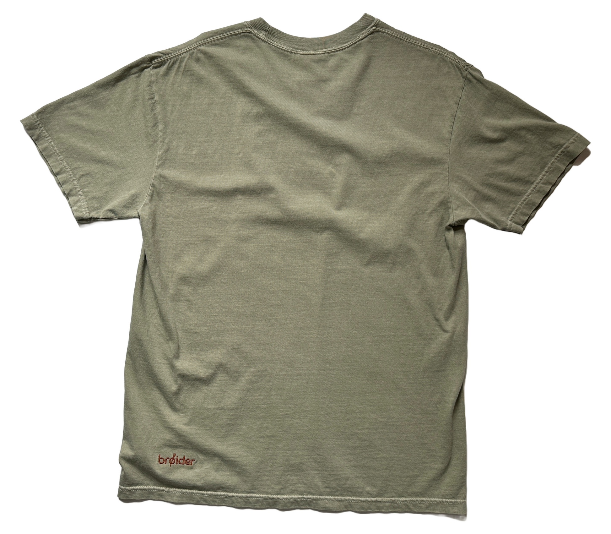 Close-up of Van Life embroidery on cotton shirt by Broider. Detailed stitching, Boston-made, small-batch creative apparel.