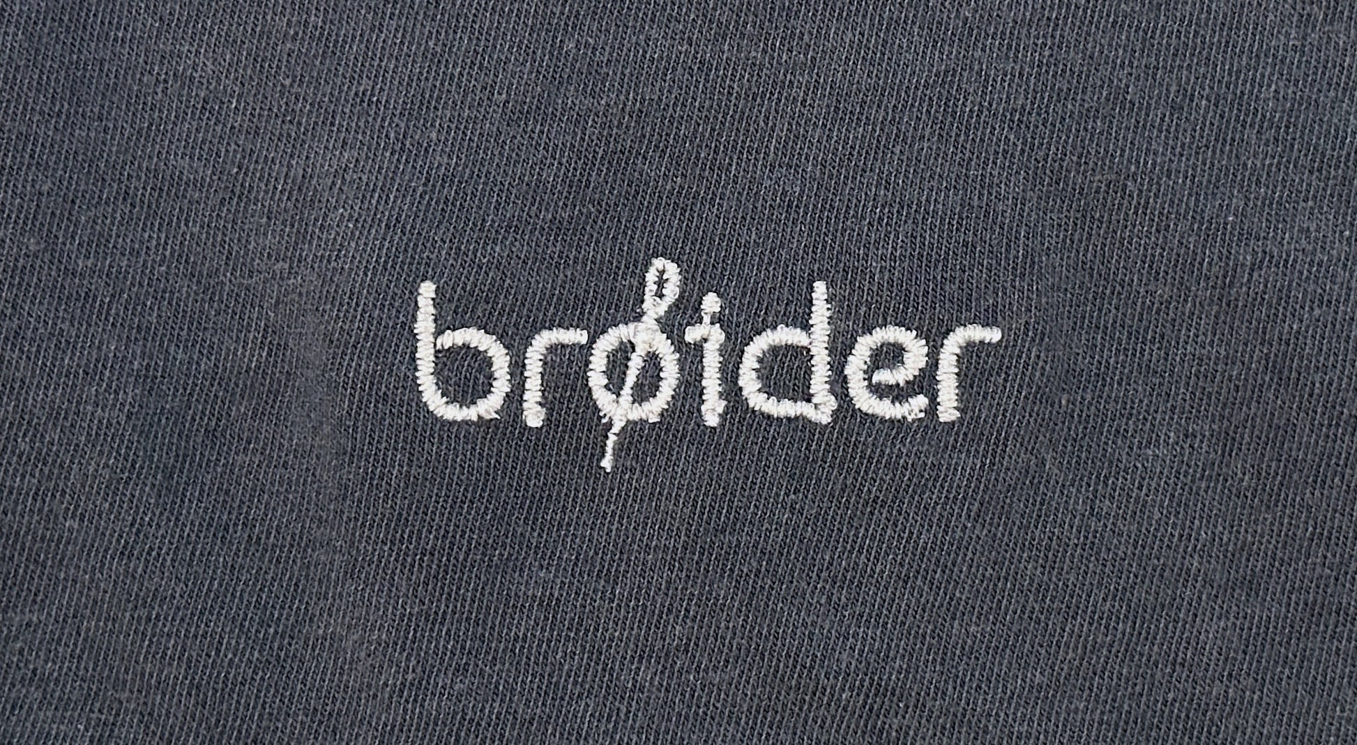 Close-up of Boysters ‘N Oysters embroidery by Broider. Playful oyster design stitched on cotton, unique and Boston-made.