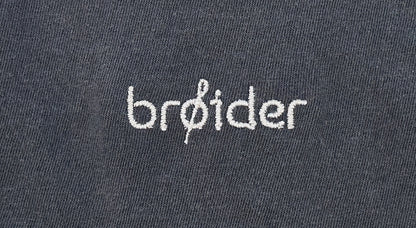 Close-up of Boysters ‘N Oysters embroidery by Broider. Playful oyster design stitched on cotton, unique and Boston-made.