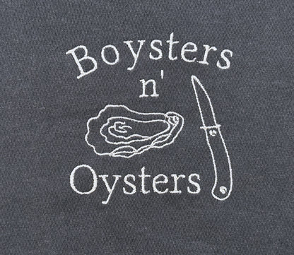 Boysters N Oysters embroidered shirt by Broider, front flat lay. Coastal-inspired cotton tee with original art, made in Boston.

boysters n oysters
boysters n' oysters
boysters 'n oysters
boysters and oysters